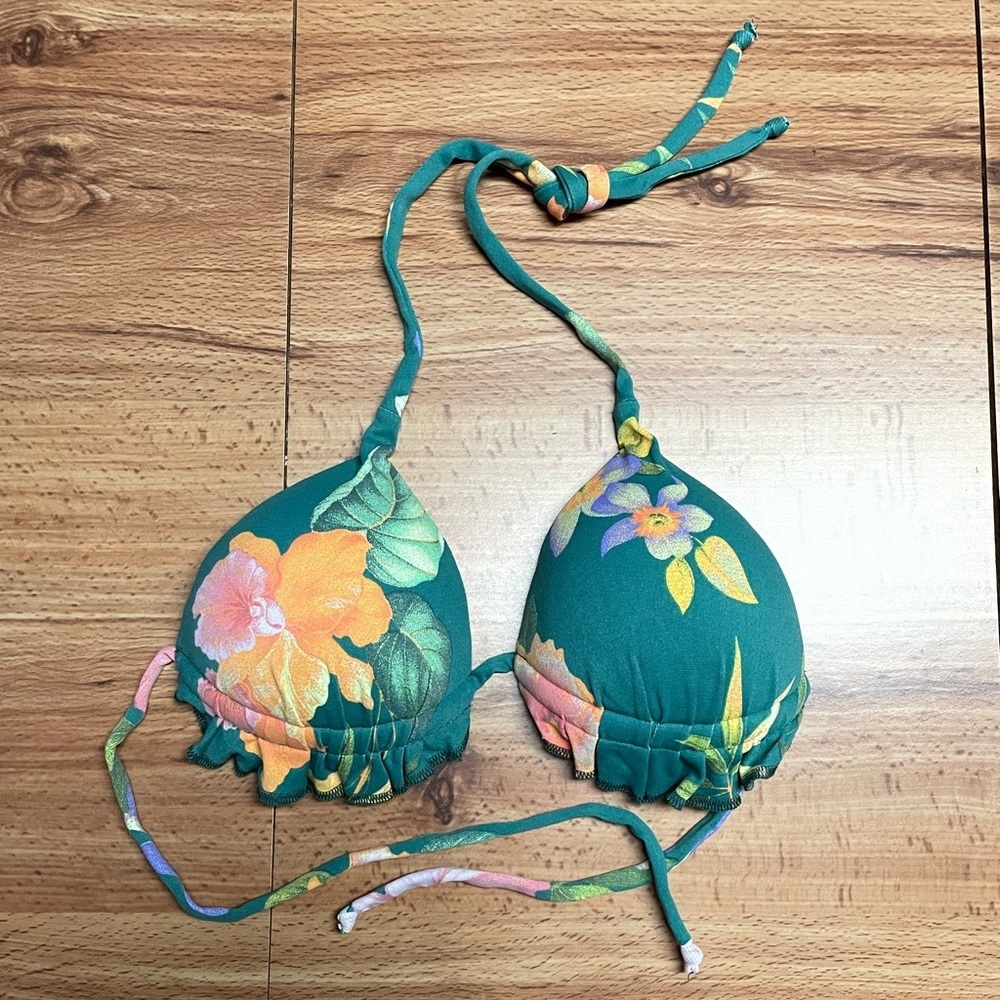 Green Floral Print Brazilian Bikini Top